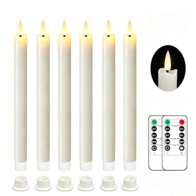 Wholesale Flameless Ivory Taper Candles Flickering with 10-Key Remote, Battery Operated Led Warm 3D Wick Light Window Candles Real Wax Pack of 6, Christmas Home Wedding Decor(0.78 X 9.64 Inch)