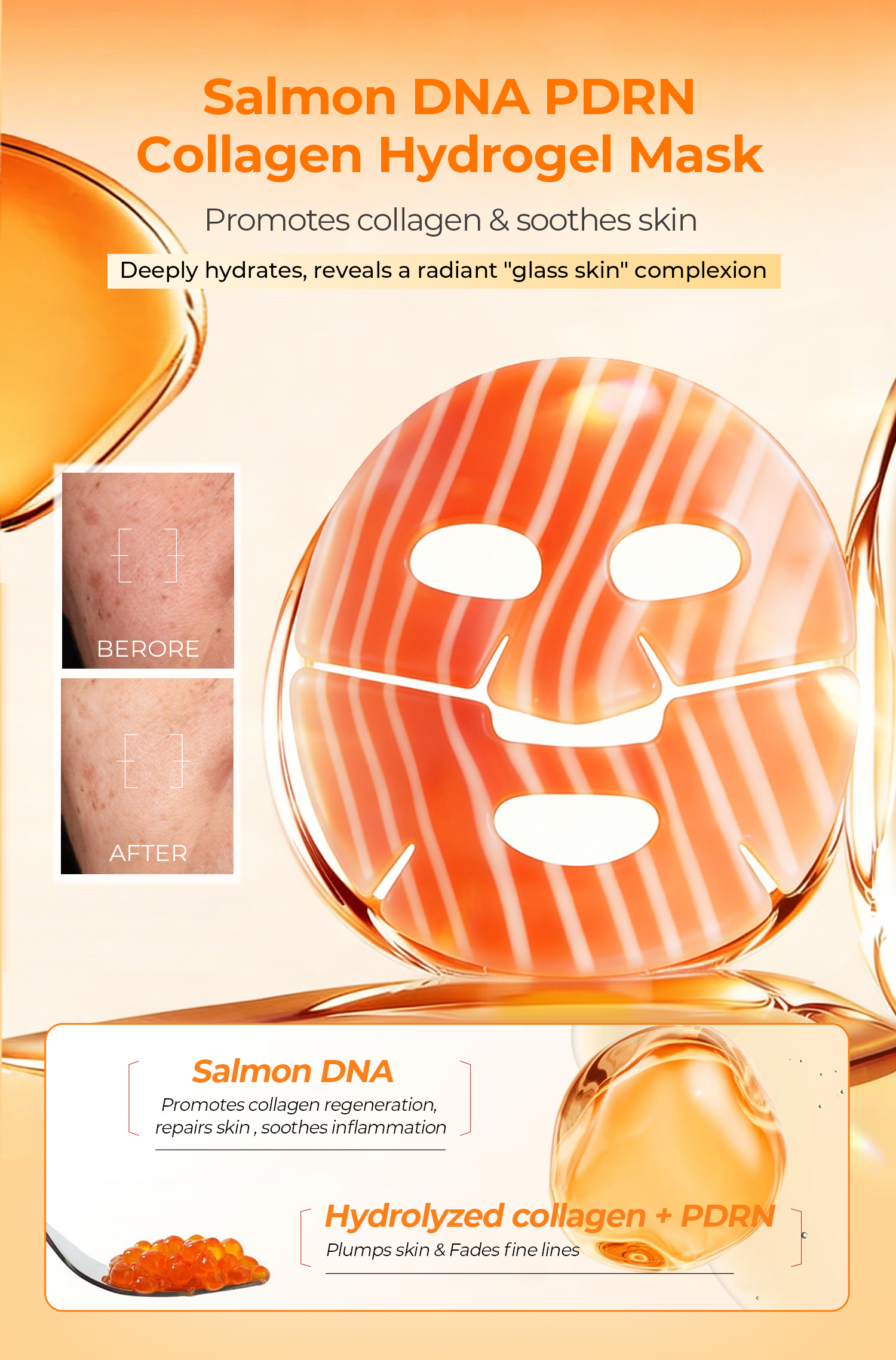 OEM ODM Korean Advanced Salmon Pdrn Collagen Facial Mask Natural Anti-Aging Moisturizing Plumping Face Skin Care Sheet Mask