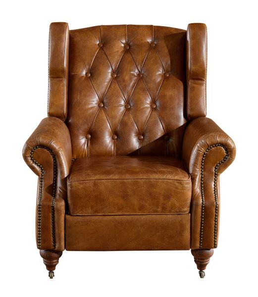 Vintage High Back Brown Leather Recliner Chair High Density Foam / Sponge
