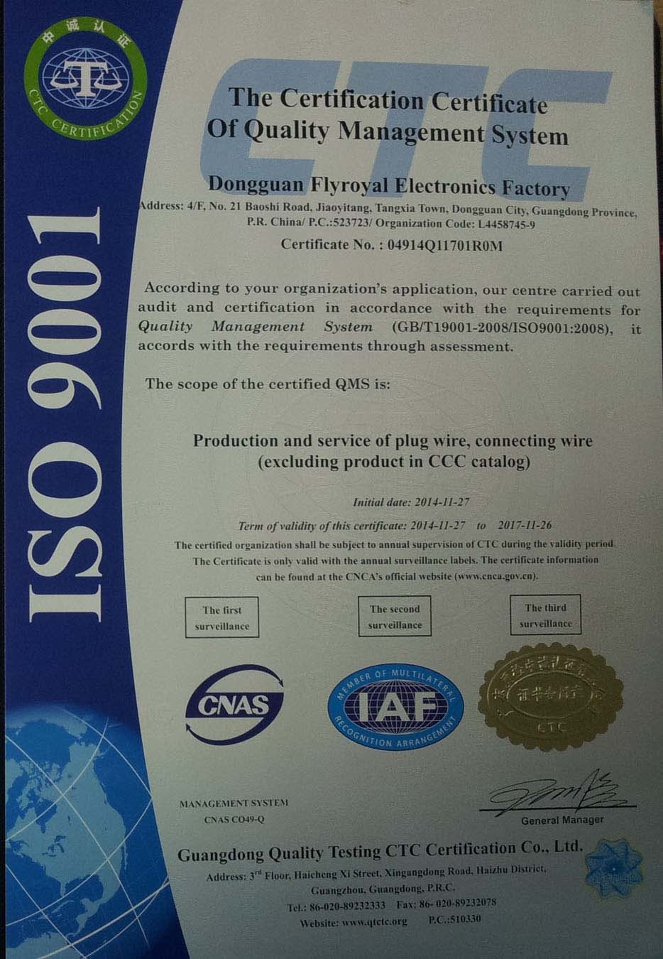 DONG GUAN FLYROYAL ELECTRONIC CO.,LTD Сертификации