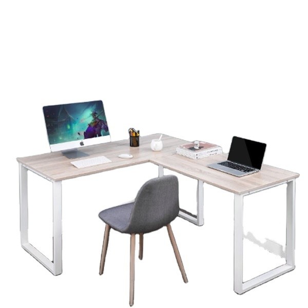 Metal and Wood L Shape Desk for Home Office Study Table in Modern Design