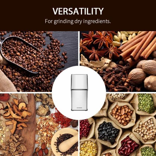Silver 304 Stainless Steel Electric Coffee Grinder Lid Press Button Coffee Bean Mill Grinder