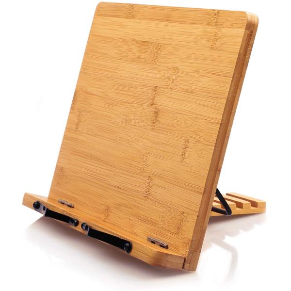 Bamboo Book Stand Cookbook Holder Desk Reading Foldable and Portable Kitchen Wooden Cooking Bookstand