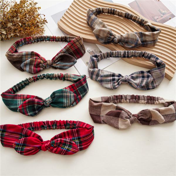 Christmas plaid rabbit ears hair band headband Japanese Korean women's stretch OEM LOGO accessories