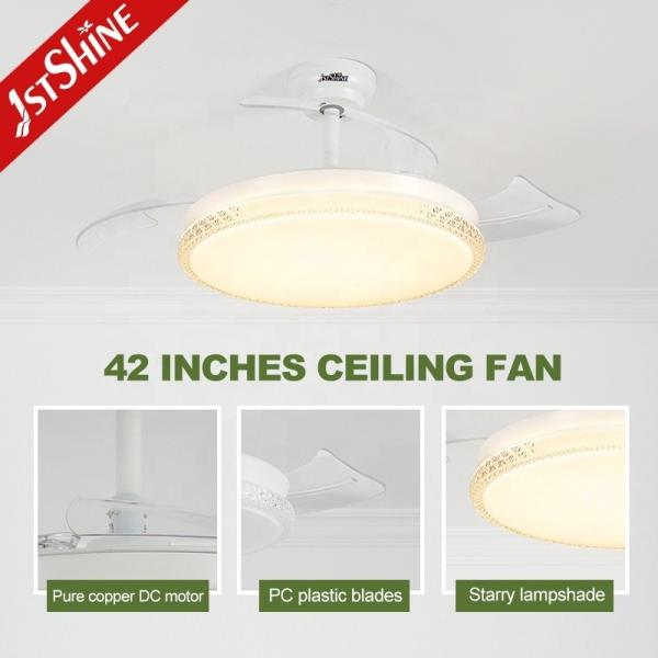 2- Design de lâminas dobráveis brancas LED Ventilador de teto com motor BLDC e lâminas retráteis