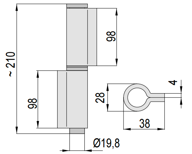 Heavy duty Welding hinge H26502S. leaf length 98mm, with washer or bearing,material:iron, finishing:self color or zinc plating