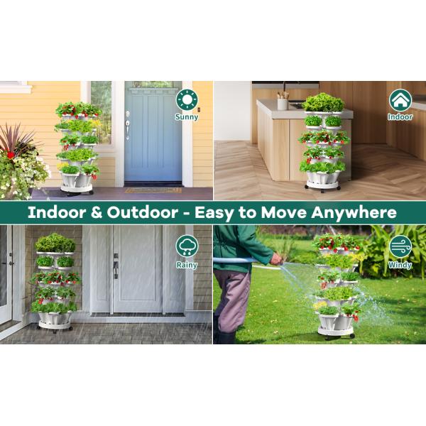 Stackable Planter, Vertical Garden Planter, Strawberry Planter, Indoor/Outdoor, 5 Tier Garden Tower, Herb Plant