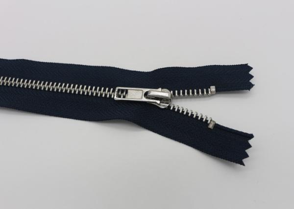 High Polished Thin Closed Ended Metal Zips , Silver Teeth Purse Ykk Handbag Zippers