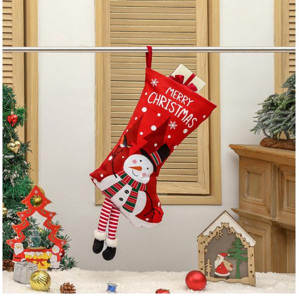 Open Closure Type Christmas Stocking Decoration Snowman Gift Bag for Fireplace Pendant
