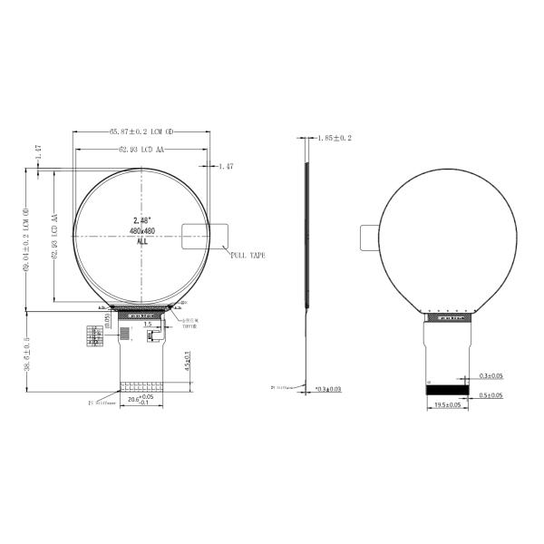 Автомобильный 2,8 дюймовый Tft дисплей SPI+RGB интерфейс 480*480 Круглый круговой ЖК-экран