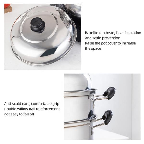 Best Selling Customized Logo 3 Layer induction 10-inch Stainless Steel Steamer Pot with Anti-Heat Handle