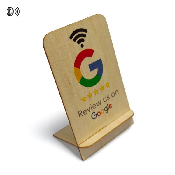 Customized Laser Engraved LOGO QR Code NTAG213 Wooden Google Review Card Stand NFC Google Review Cards