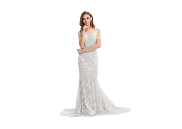 Evening Bridesmaid Sleeveless Evening Gown , Mermaid Lace Prom Dresses For Wedding