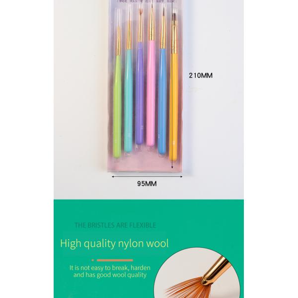 Synthetic Nylon Hair Gel Nail Art Brush 6pcs Nail Art Drawing Pen