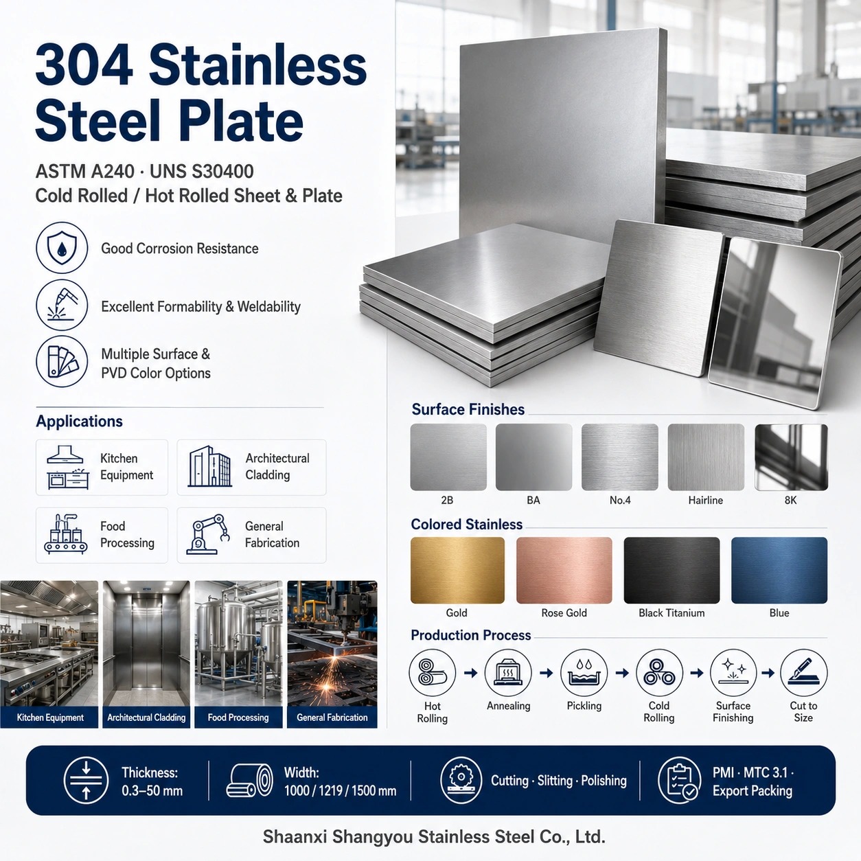 ASTM A240 304 Stainless Steel Plate UNS S30400 with 2B Finish and Corrosion Resistance