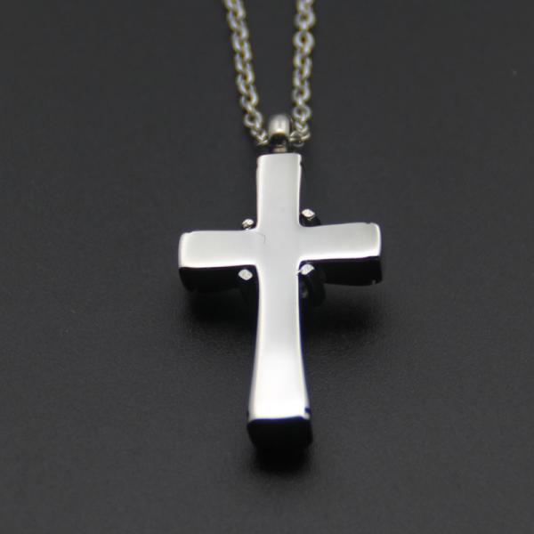 Flower Engraved Retro Cross Cremation Ashes Holder Necklace for Funeral Memorial