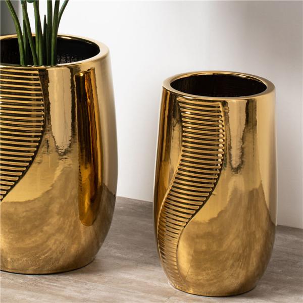 Hotel home floor vertical decor large big electroplate golden ceramic flower pots planter pots