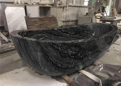Pedestal Natural Stone Bathtub Marble Material With Black Wooden Veins