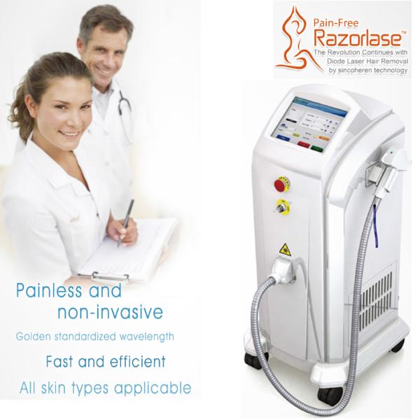 Razorlase 808nm diode laser painfree permanent hair removal for all skin type like lightsheer and elos