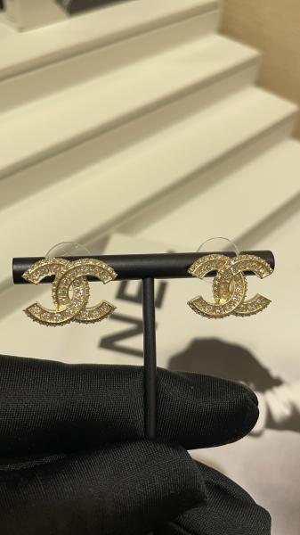 Versatile Style Gold Luxury Earrings Double C Stud Earrings With Diamond Accents