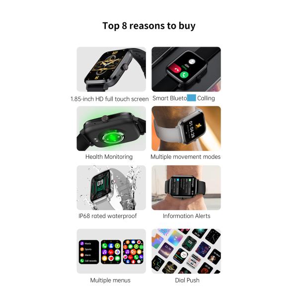 HD Large Touch Screen Blood Pressure And Blood Oxygen Monitoring And WhatsApp Push Notifications  Smart Watch