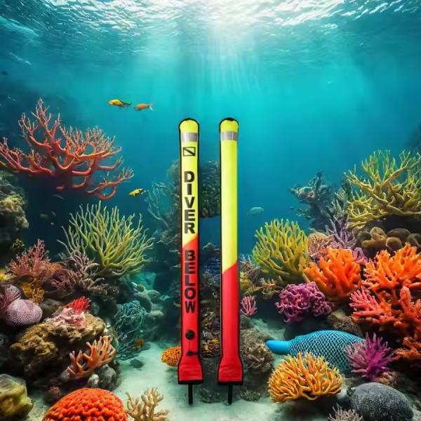150cm Surface Marker Buoy Visible SMB Orange Yellow Stitching Scuba Diving Buoy