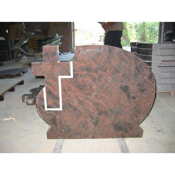 Decorative Carving Red Granite Tombstones , European Style​ Granite Cemetery Monuments