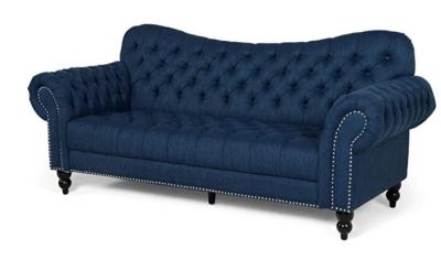 Navy Blue Wooden Frame Hotel Room Sofa 3 Seater Tufted Sofa 2300*850*850mm