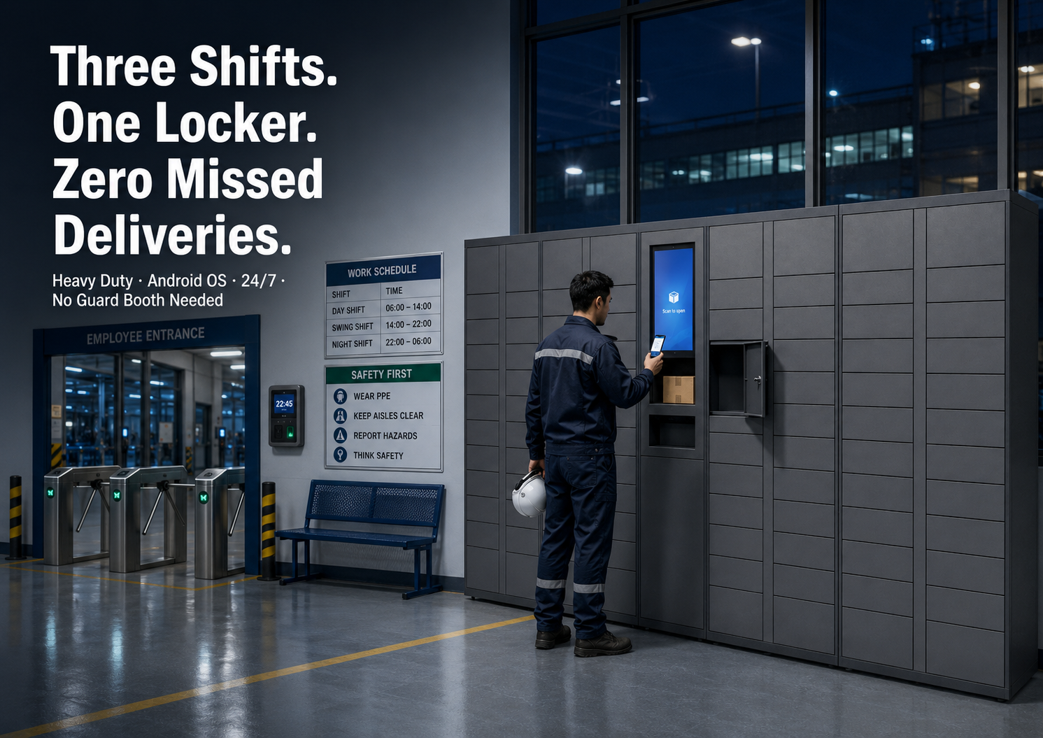 Heavy Duty Smart Parcel Locker with Android OS and Cloud-based Remote Management for Factory Workers
