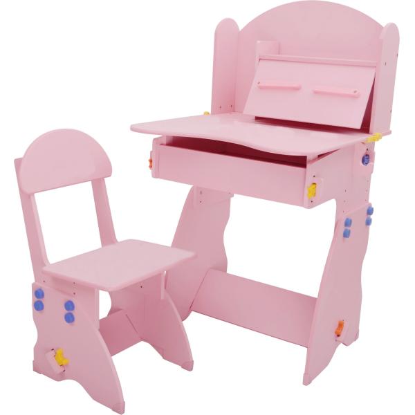 18.3KG Pink Solid Wooden Children'S Desk And Chair Set With Hidden Drawer