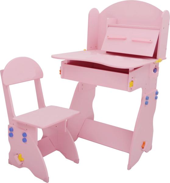 18.3KG Pink Solid Wooden Children'S Desk And Chair Set With Hidden Drawer
