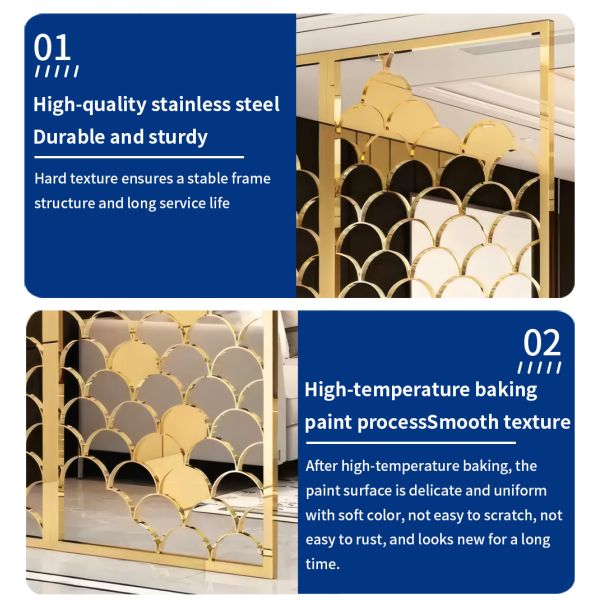 Fashionable Gold Metal Room Divider Long Lasting For Living Room Separation