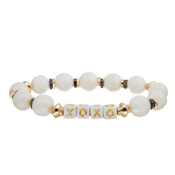 8mm White Faceted Beads XOXO Bracelet For Women Gifts