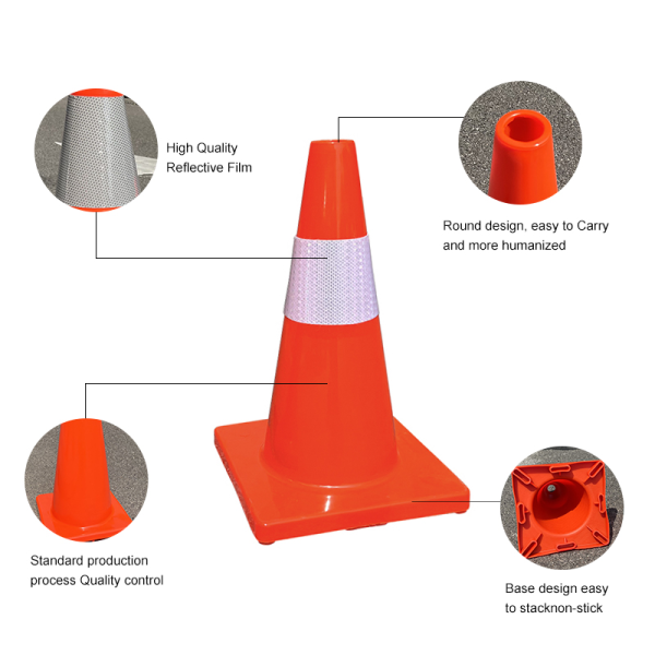 100% 45cm 1.05kgs Virgin PVC Traffic Cone for Traffic Management Flexible Orange Green and High Visibility