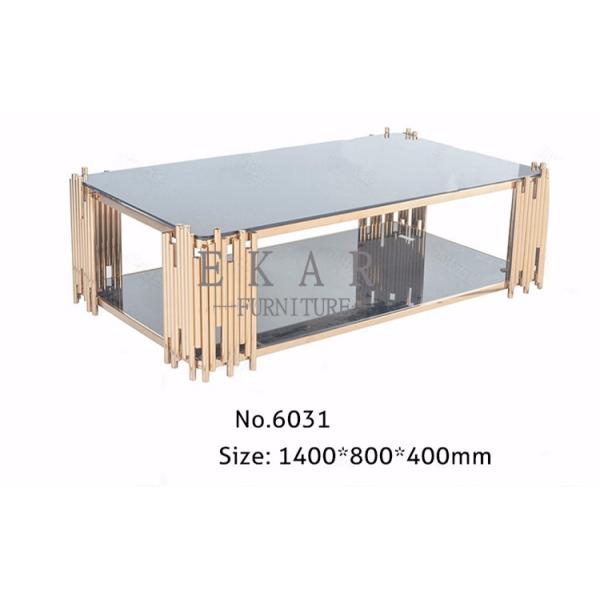 Rose Golden Metal Table Leg and Tempered Glass Living Room Coffee Table
