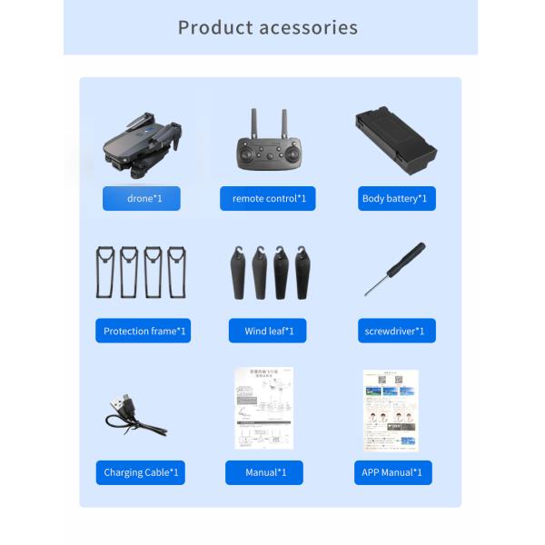 Professional Portable Drone E88 Pro with Dual Camera 4k 8k Wifi Fpv Quadcopter 3.7V 1800mAH Lithium Battery Capacity