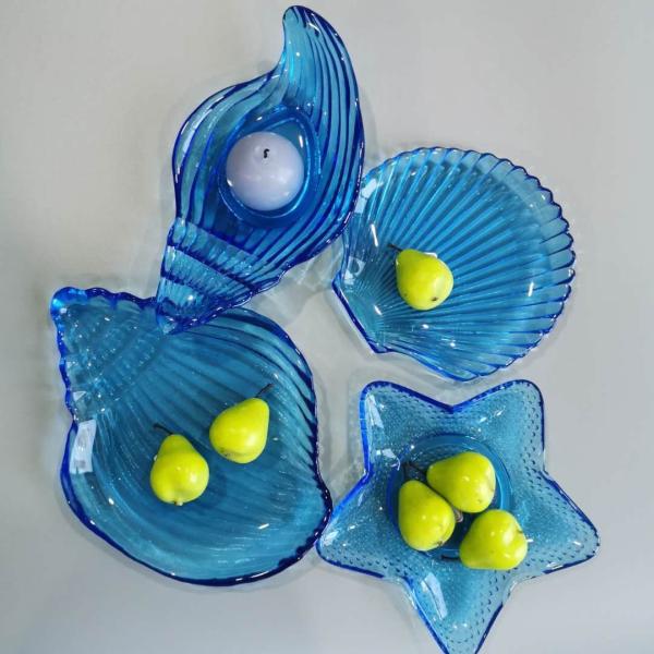 Mar Shell Blue Glass Charger Plate da série do oceano para a sobremesa