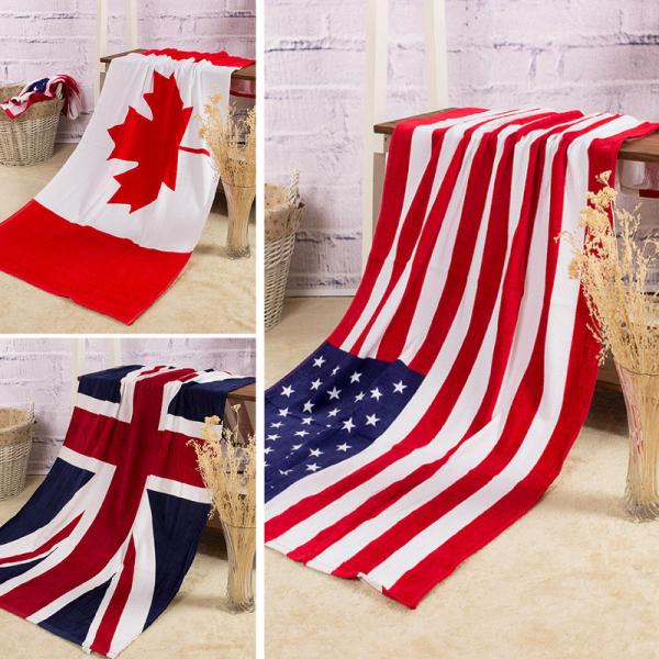Towel Wholesale pure cotton Bath towel Beach Canadian flag   American flag British flag