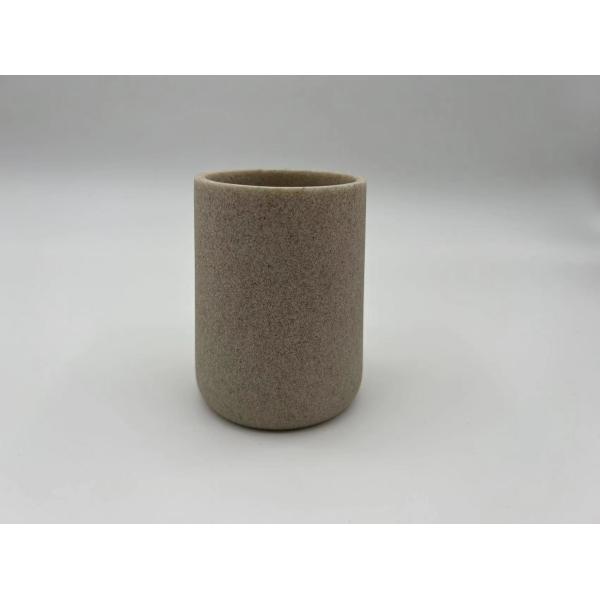 Аксессуары для ванной комнаты из песчаника с деревянным держателем мыльной тарелки и туалетными щетками в форме круглого тапеля