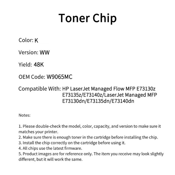 Compatible W9065MC Chip For HP LaserJet Managed Flow MFP E73130z