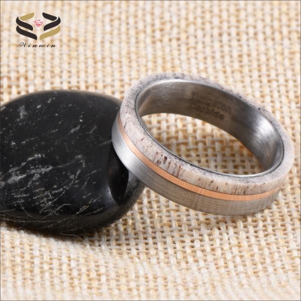 Jewelry 6mm Tungsten Band for Men Women Inlay Deer Antler Wedding Ring Other Diamond Shape and Pearl Type