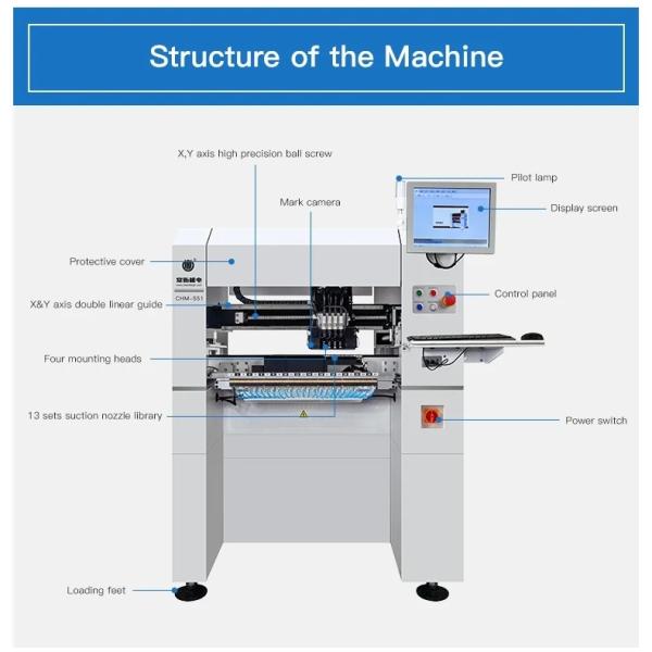 Высокая точность 4 голов SMT Pick & Place Machine CHM-551 Автоматическая смена сопла CPK≥1.0