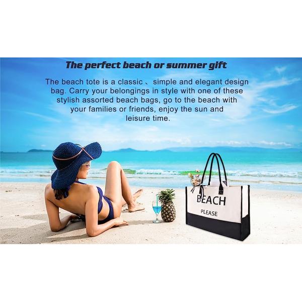 Extra Large Canvas Beach Bag With 2 Side Pockets for Beach, Travel, Cruise, Shopping, Ideal Gift for Women