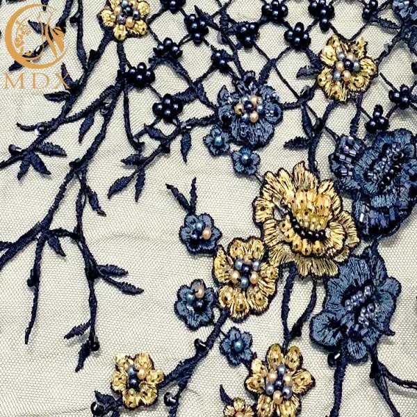 Sequin Handmade 3D Embroidery Lace Fabric For Wedding Dress