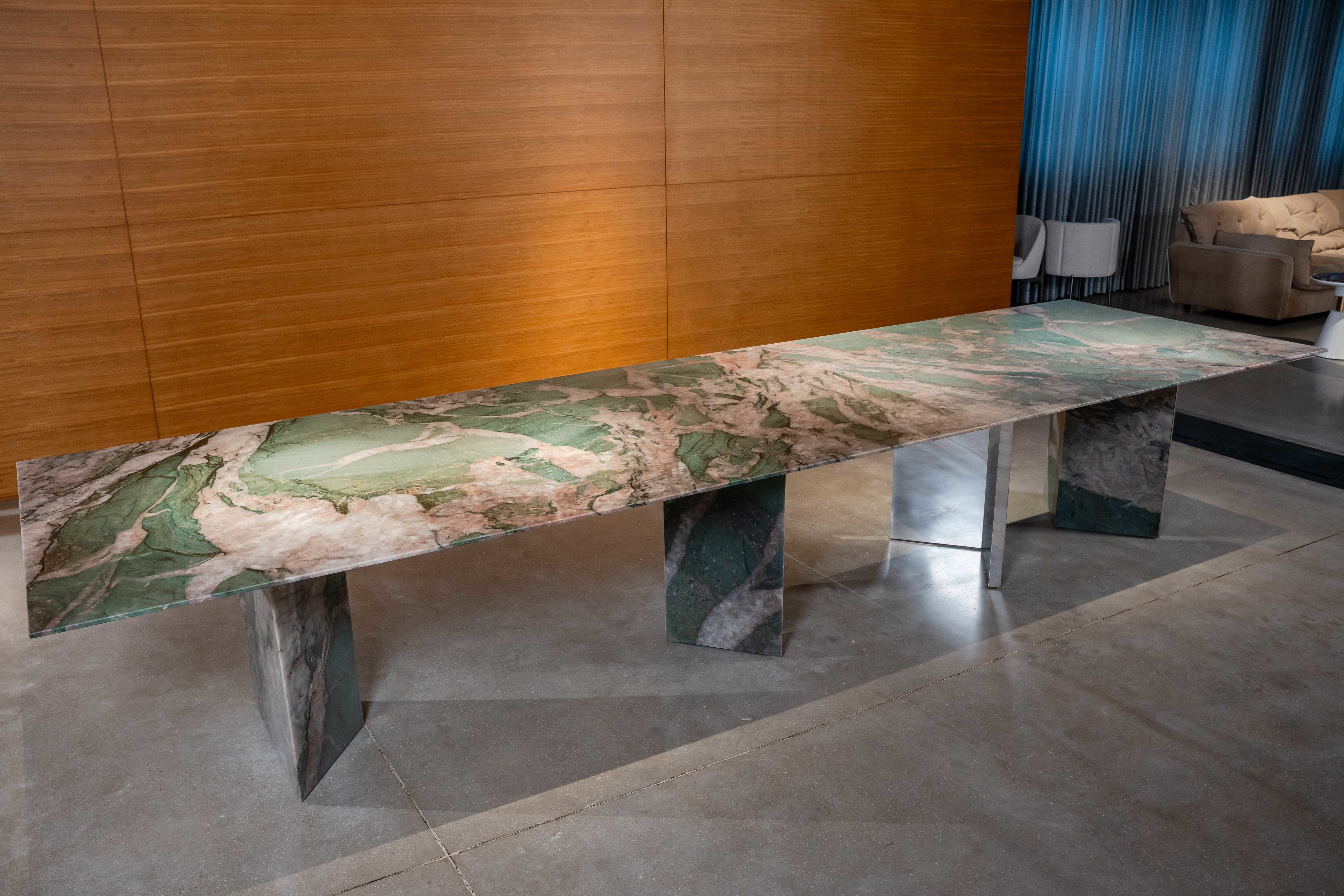 Modern Minimalist Rectangular Dining Table, Natural Marble Top with Customizable Size for Luxury Dining Room & Villa