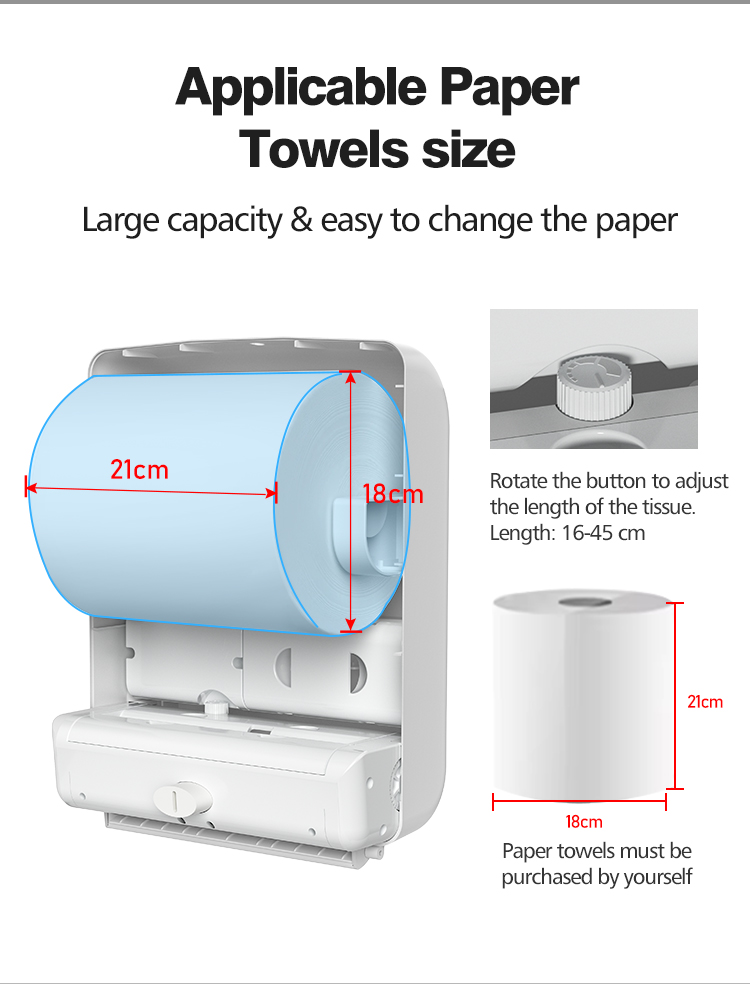 Lockable Touchless Auto Cut Paper Towel Dispenser Wall Mounted ABS Plastic Material