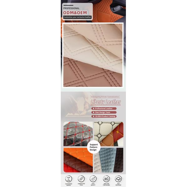 PVC Imitation Embroidery Rhombus Artificial Synthetic Leather for Car Foot Car Seats Sofa Decorate Bag Faux Leather Fabric