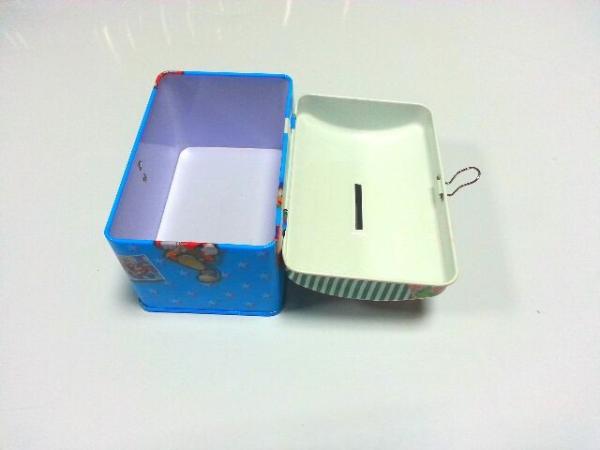 Printed Square / Rectangle Tin Coin Box Saving Case With Cover , Lock