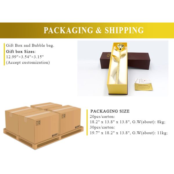Valentine Gifts  24k  Gold Dipped  Rose with Gift Box and Artificial  Gift Flower Holiday Decoration