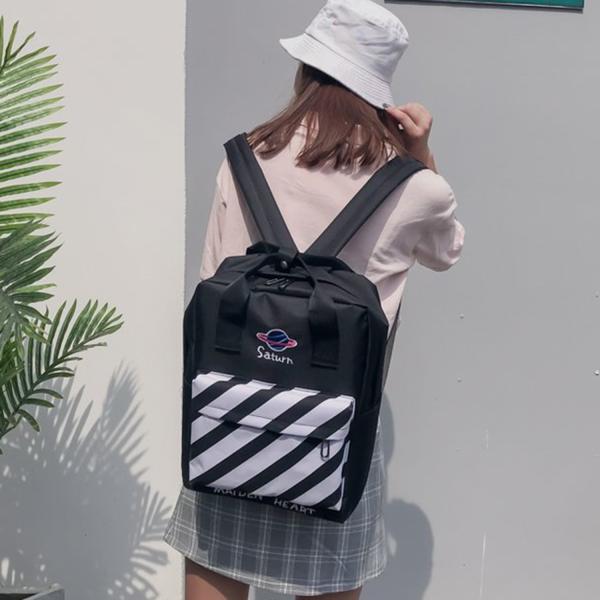 Korean embroidery star stripes handheld backpack personality of students schoolbag